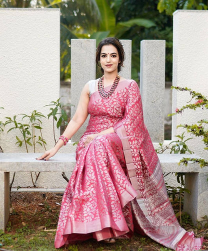 Attractive Pink Soft Silk Saree With Admirable Blouse Piece