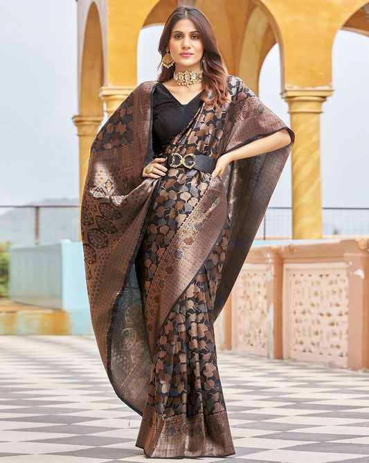 Mesmeric Black Soft Banarasi Silk Saree With Opulent Blouse Piece