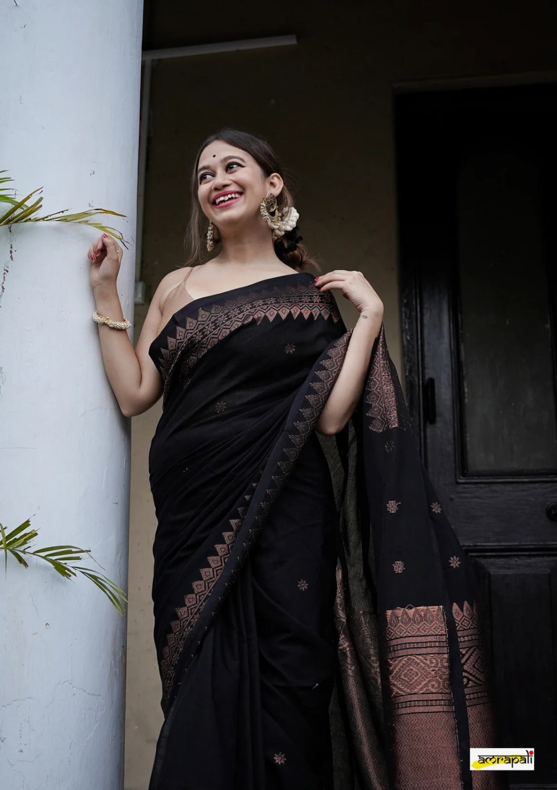 Lovely Black Soft Banarasi Silk Saree With Precious Blouse Piece
