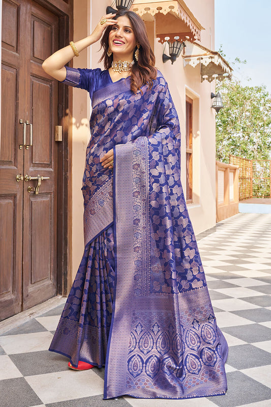 Charming Purple Soft Banarasi Silk Saree With Pretty Blouse Piece