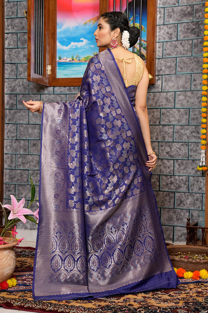 Charming Purple Soft Banarasi Silk Saree With Pretty Blouse Piece