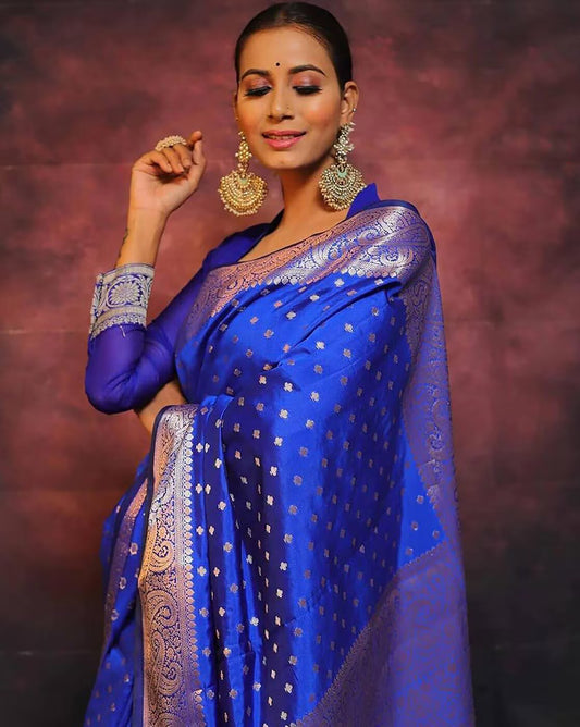 Charming Purple Soft Banarasi Silk Saree With Pretty Blouse Piece