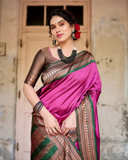 Prettiest Green And Pink Pure Viscose Chiffon Silk Saree With Twirling