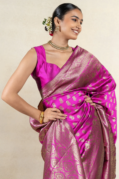 Splendorous Pink Soft Banarasi Silk Saree With Luxuriant Blouse Piece