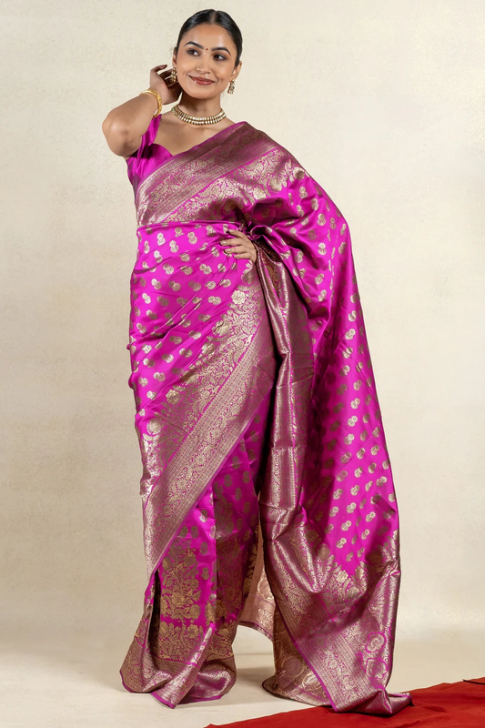 Splendorous Pink Soft Banarasi Silk Saree With Luxuriant Blouse Piece