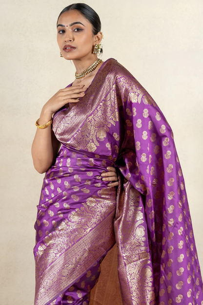 Splendorous Purple Soft Banarasi Silk Saree With Luxuriant Blouse Piece