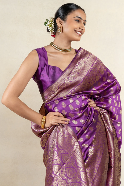 Splendorous Purple Soft Banarasi Silk Saree With Luxuriant Blouse Piece