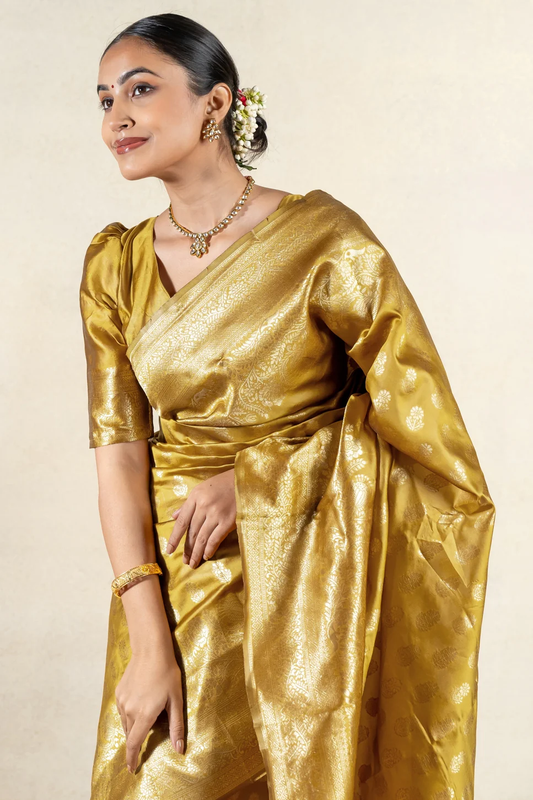 Splendorous Yellow Soft Banarasi Silk Saree With Luxuriant Blouse Piece
