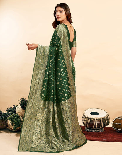 Incredible Dark Green Kanjivaram Silk With Demure Blouse Piece