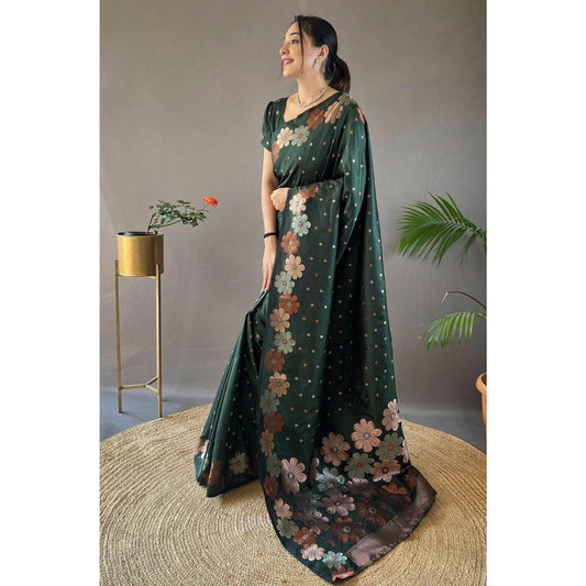 Surpassing Dark Green Soft Silk Saree With Dazzling Blouse Piece