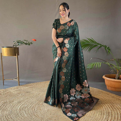 Surpassing Dark Green Soft Silk Saree With Dazzling Blouse Piece