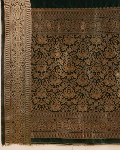 Charming Dark Green Soft Banarasi Silk Saree With Pretty Blouse Piece