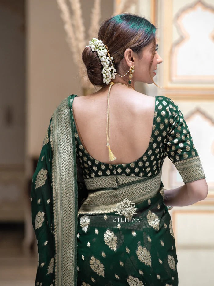 Stylish Green Soft Silk Saree With Unique Blouse Piece