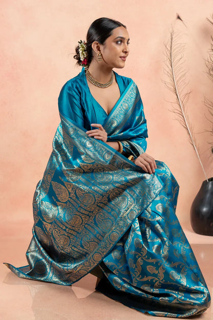 Demesne Firoji Kanjivaram Silk Saree With Beautiful Blouse Piece