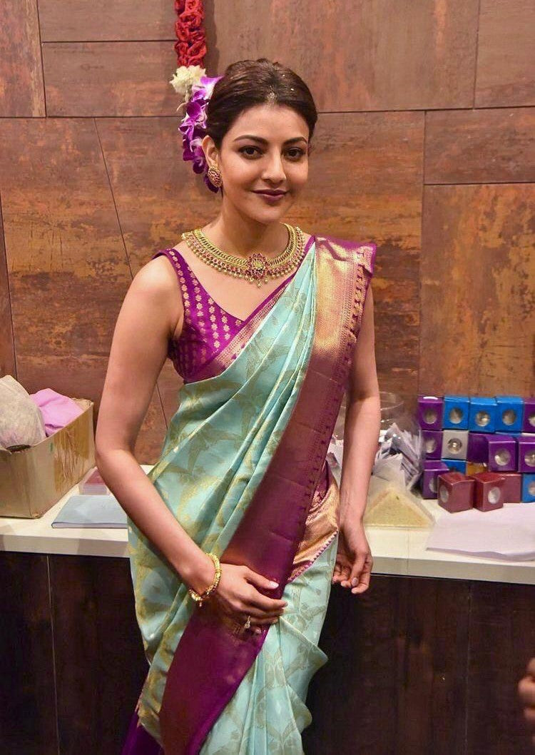 Tremendous Sky Soft Banarasi Silk Saree With Incomparable Blouse Piece
