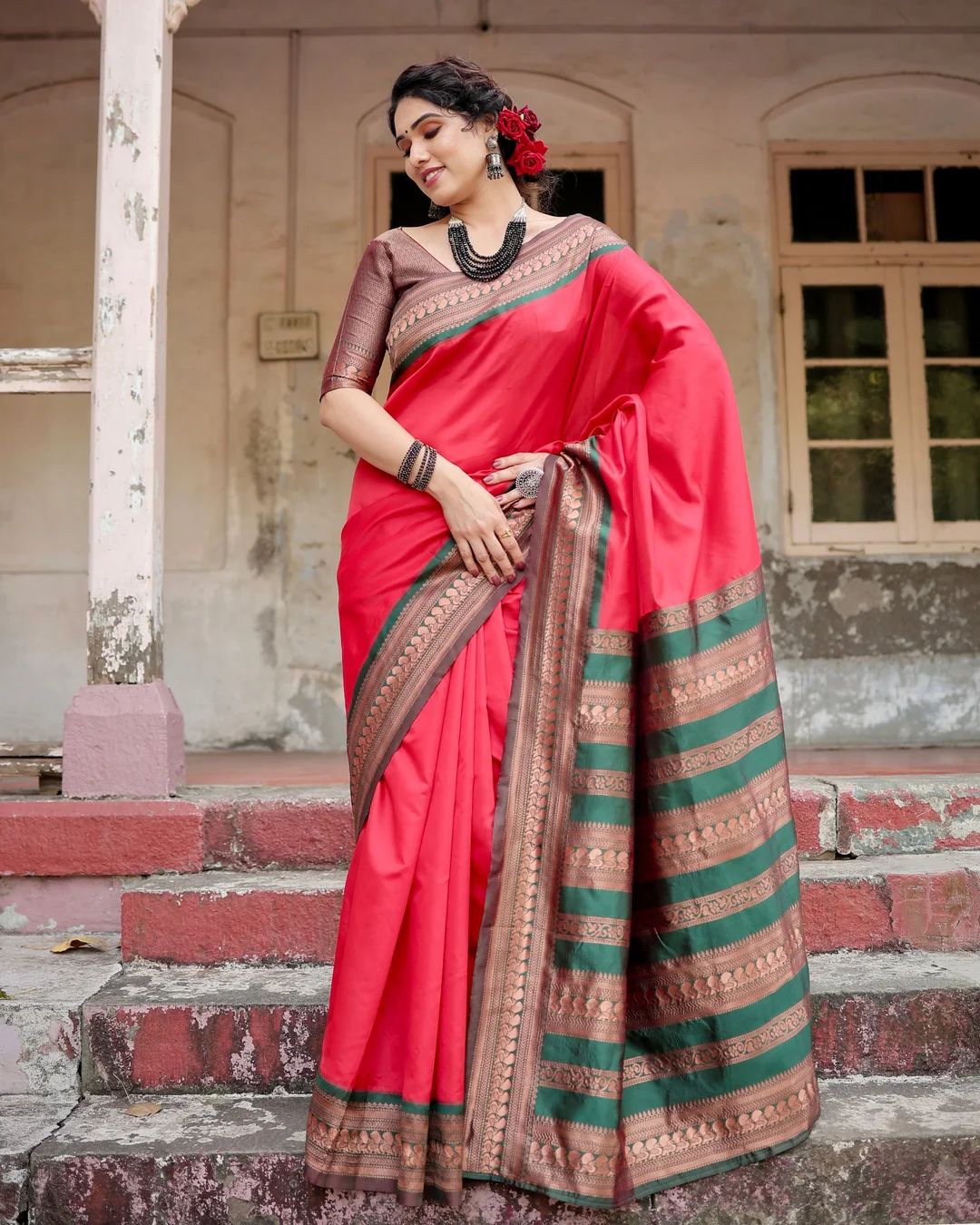 Petrichor Red Pure Paithani Silk Saree With Splendorous Blouse Piece