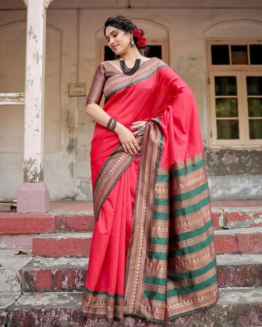 Petrichor Red Pure Paithani Silk Saree With Splendorous Blouse Piece