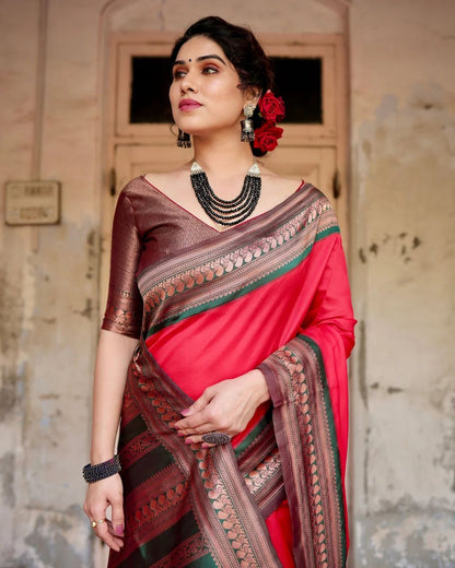 Petrichor Red Pure Paithani Silk Saree With Splendorous Blouse Piece