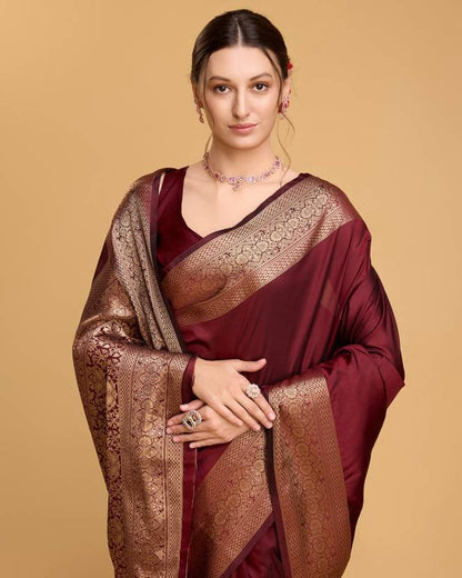 Charming Maroon Soft Banarasi Silk Saree With Pretty Blouse Piece