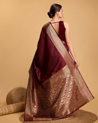 Charming Maroon Soft Banarasi Silk Saree With Pretty Blouse Piece