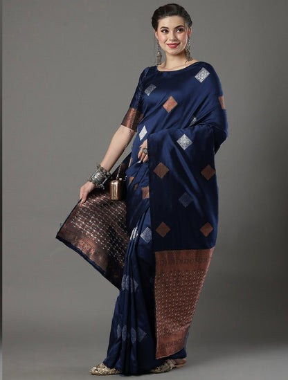 Gratifying Grey Banarasi Silk Saree With Classic Blouse Piece