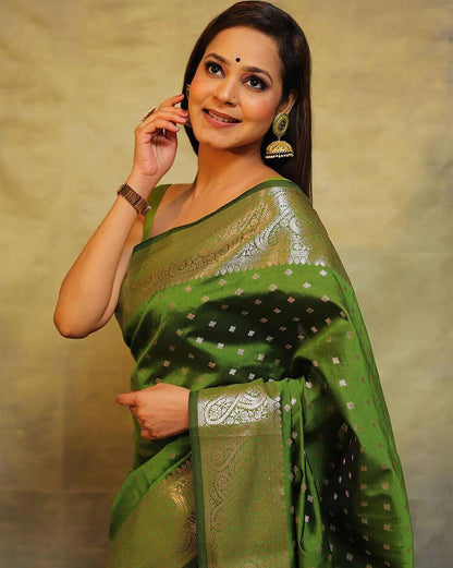 Scintilla Green Soft Silk Saree With Incredible Blouse Piece