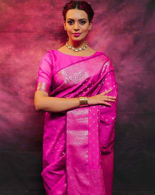 Surreptitious Pink Kanjivaram Silk With Embrocation Blouse Piece