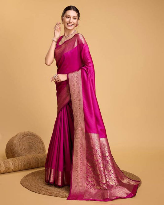 Charming Pink Soft Banarasi Silk Saree With Pretty Blouse Piece
