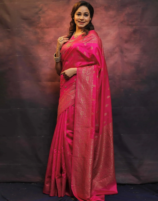 Denouement Pink Kanjivaram Silk Saree With Felicitous Blouse Piece