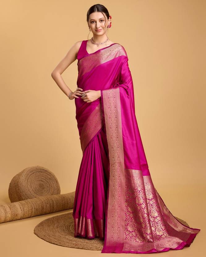 Charming Pink Soft Banarasi Silk Saree With Pretty Blouse Piece