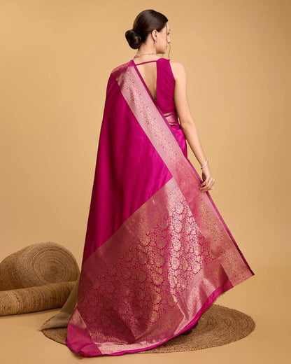 Charming Pink Soft Banarasi Silk Saree With Pretty Blouse Piece
