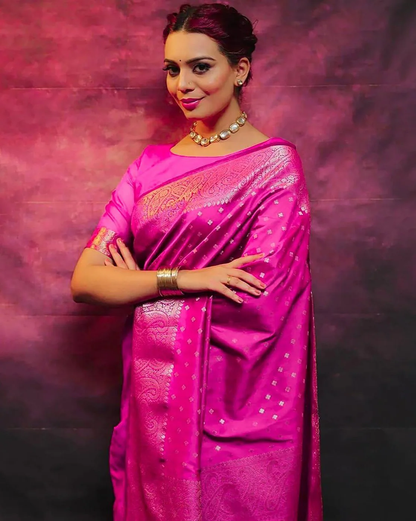 Surreptitious Pink Kanjivaram Silk With Embrocation Blouse Piece