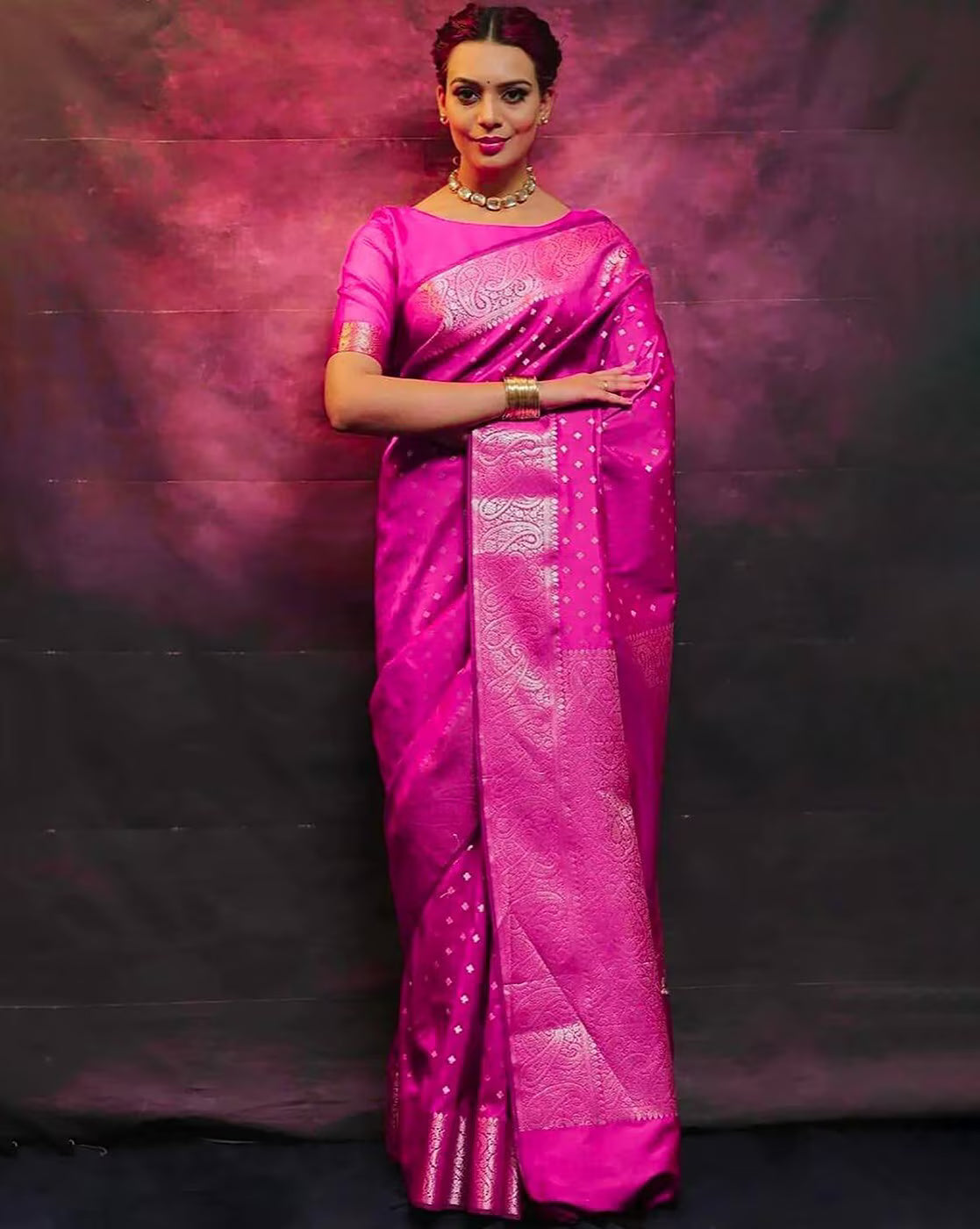 Surreptitious Pink Kanjivaram Silk With Embrocation Blouse Piece