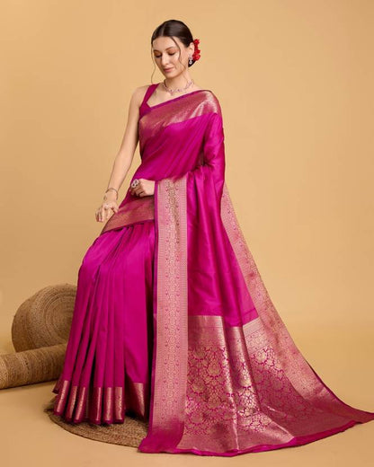 Charming Pink Soft Banarasi Silk Saree With Pretty Blouse Piece