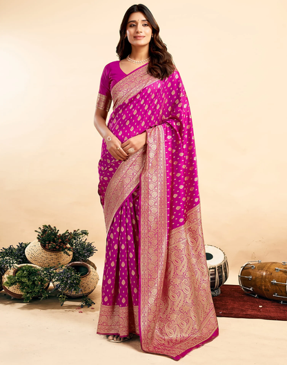 Incredible Pink Kanjivaram Silk With Demure Blouse Piece