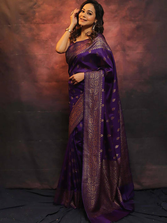 Splendorous Purple Soft Banarasi Silk Saree With Luxuriant Blouse Piece