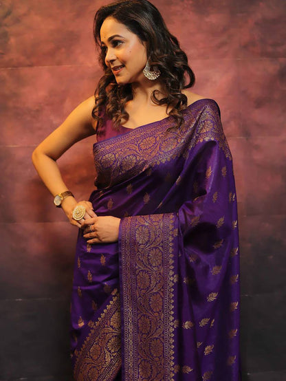 Splendorous Purple Soft Banarasi Silk Saree With Luxuriant Blouse Piece
