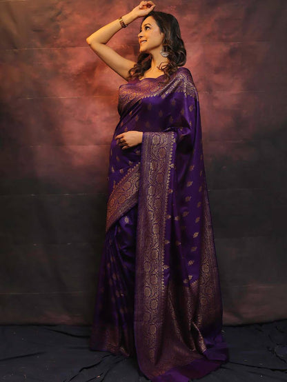 Splendorous Purple Soft Banarasi Silk Saree With Luxuriant Blouse Piece