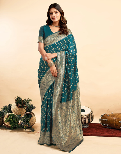 Incredible Dark Green Kanjivaram Silk With Demure Blouse Piece