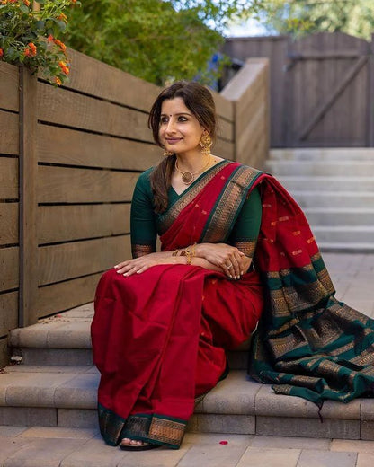 Hypnotic Maroon Soft Silk Saree With Scrupulous Blouse Piece