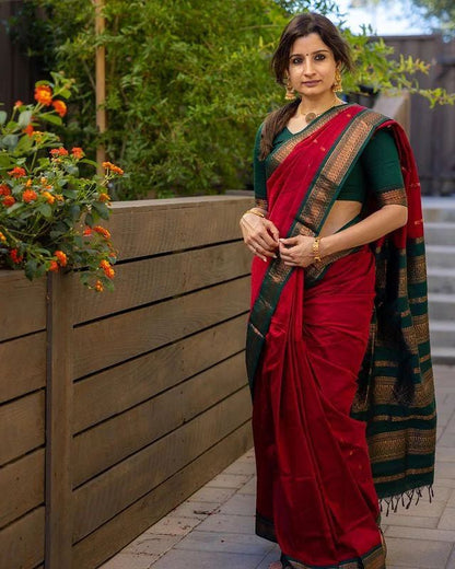 Hypnotic Maroon Soft Silk Saree With Scrupulous Blouse Piece