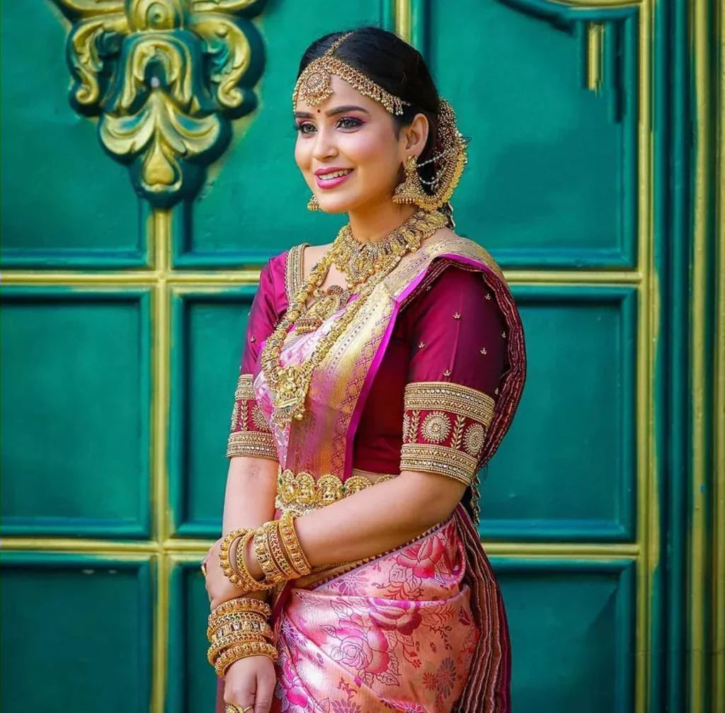 Pink Soft Banarasi Silk Saree With Nemesis Blouse Piece