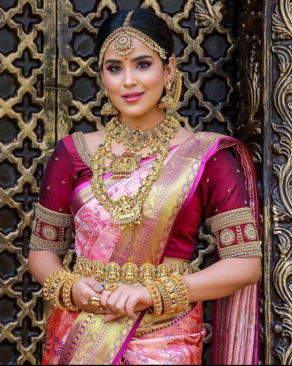 Pink Soft Banarasi Silk Saree With Nemesis Blouse Piece