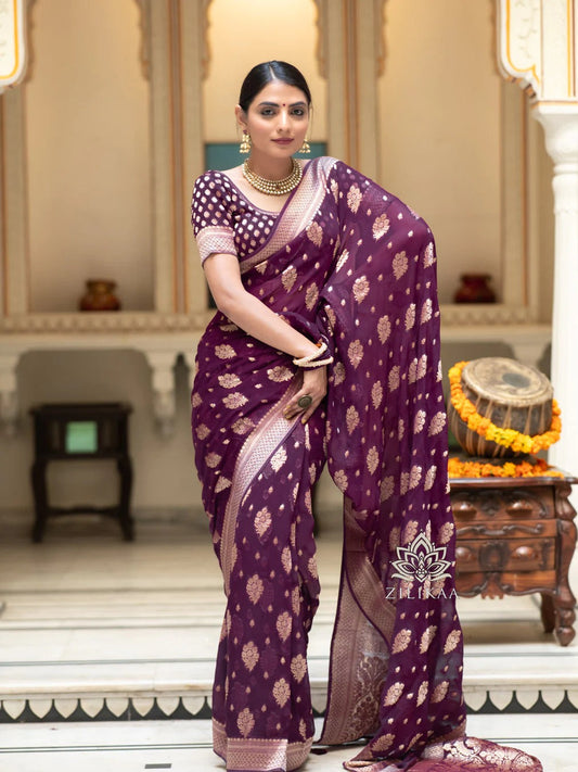 Stylish Purple Soft Silk Saree With Unique Blouse Piece
