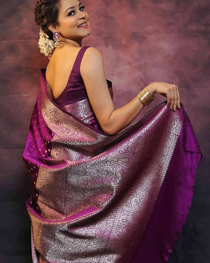 Unique Purple Soft Banarasi Silk Saree With Winsome Blouse Piece
