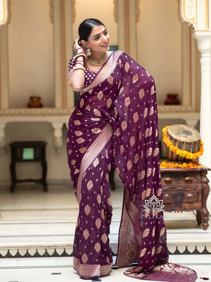 Stylish Purple Soft Silk Saree With Unique Blouse Piece