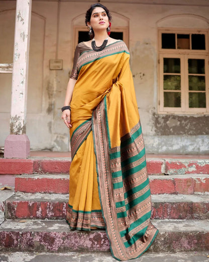 Verdant Dark Green Soft Banarasi Silk Saree With Prominent Blouse Piece