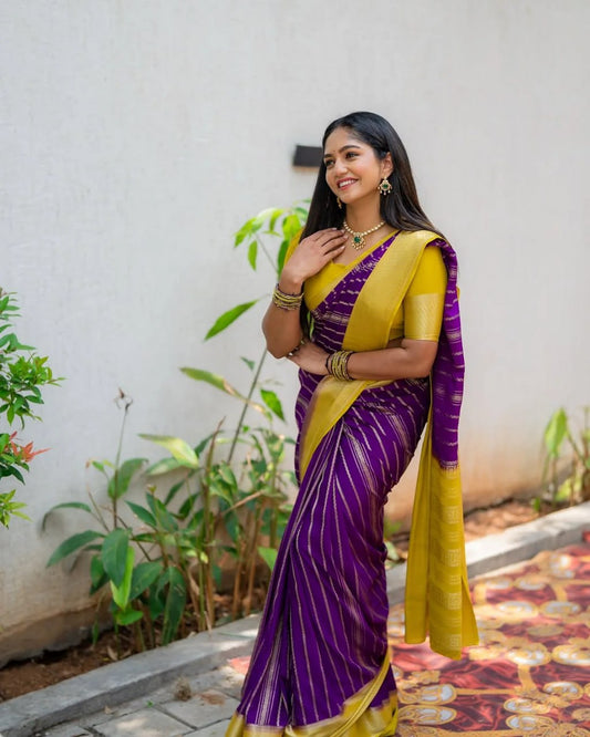 Incredible Yellow Kanjivaram Silk With Demure Blouse Piece