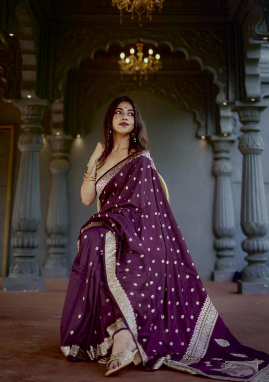 Lissome Wine Soft Silk Saree With Desultory Blouse Piece
