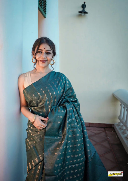 Beautiful Navy Blue Soft Silk Saree With Hypnotic Blouse Piece